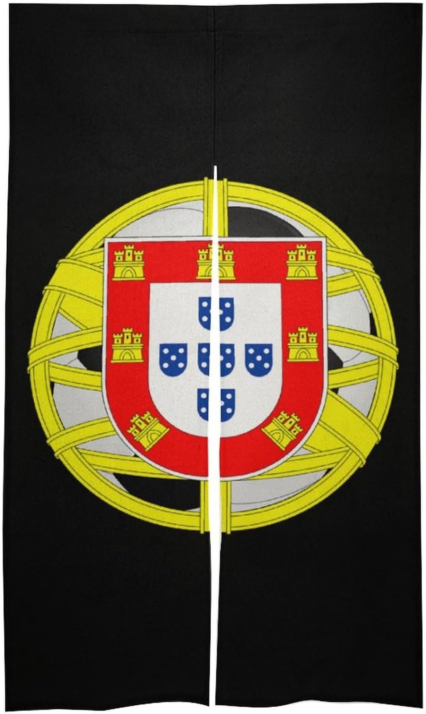 Portugal Emblem Football Noren Doorway Split Shower Curtain Long Type Window Treatment for Privacy Partition Divider