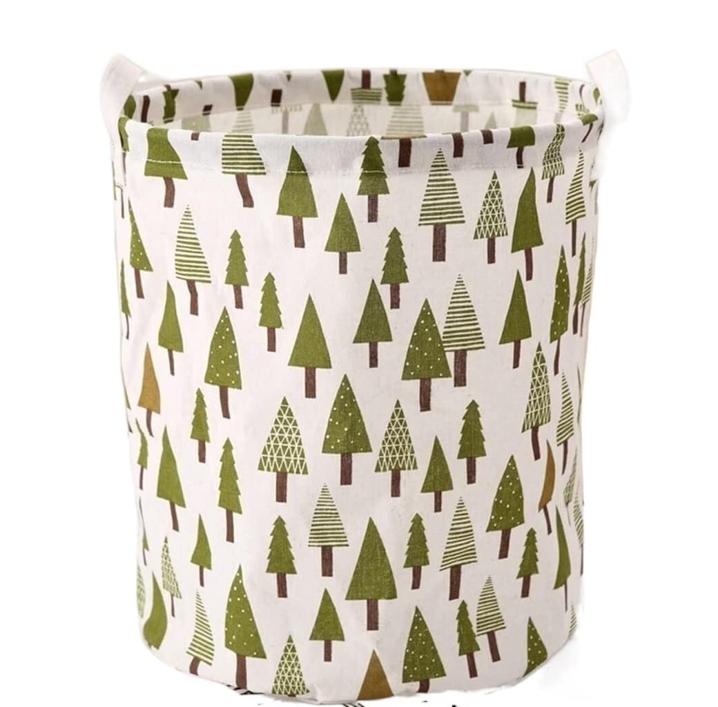 Laundry Basket Hamper Cotton Linen Dirty Laundry Basket Foldable Washable Round Waterproof Organizer Bucket For Spaces(A)