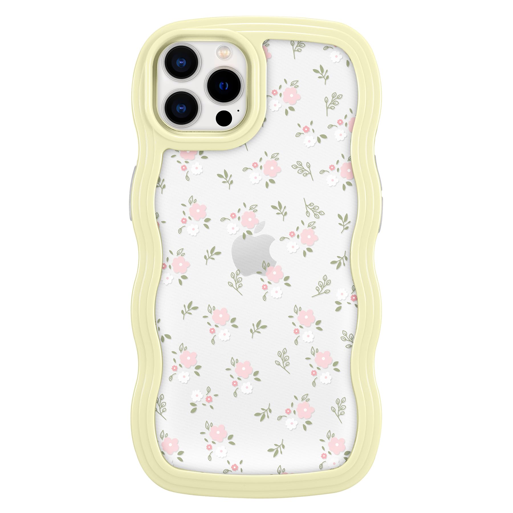 ZCDAYE Compatible with iPhone 13 Pro Max Case, Aesthetic Floral Pattern Cute Curly Edge Wavy Shape Case for Women Girls, Soft TPU Shockproof Cover for