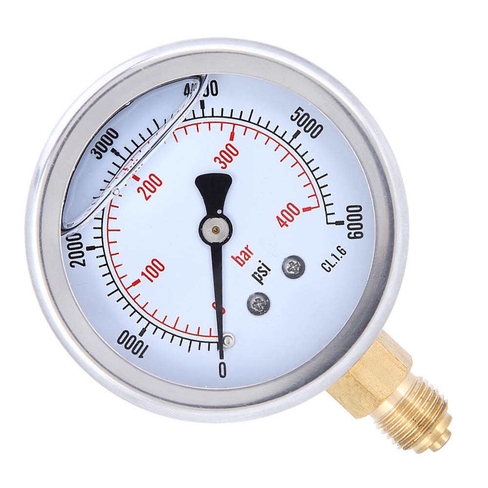 Manometro 1/4BSP 0-6000psi, misuratore di Pressione Radiale Professionale Riempito d'olio, per macchinari, Petrolio, Industria Chimica, ECC.