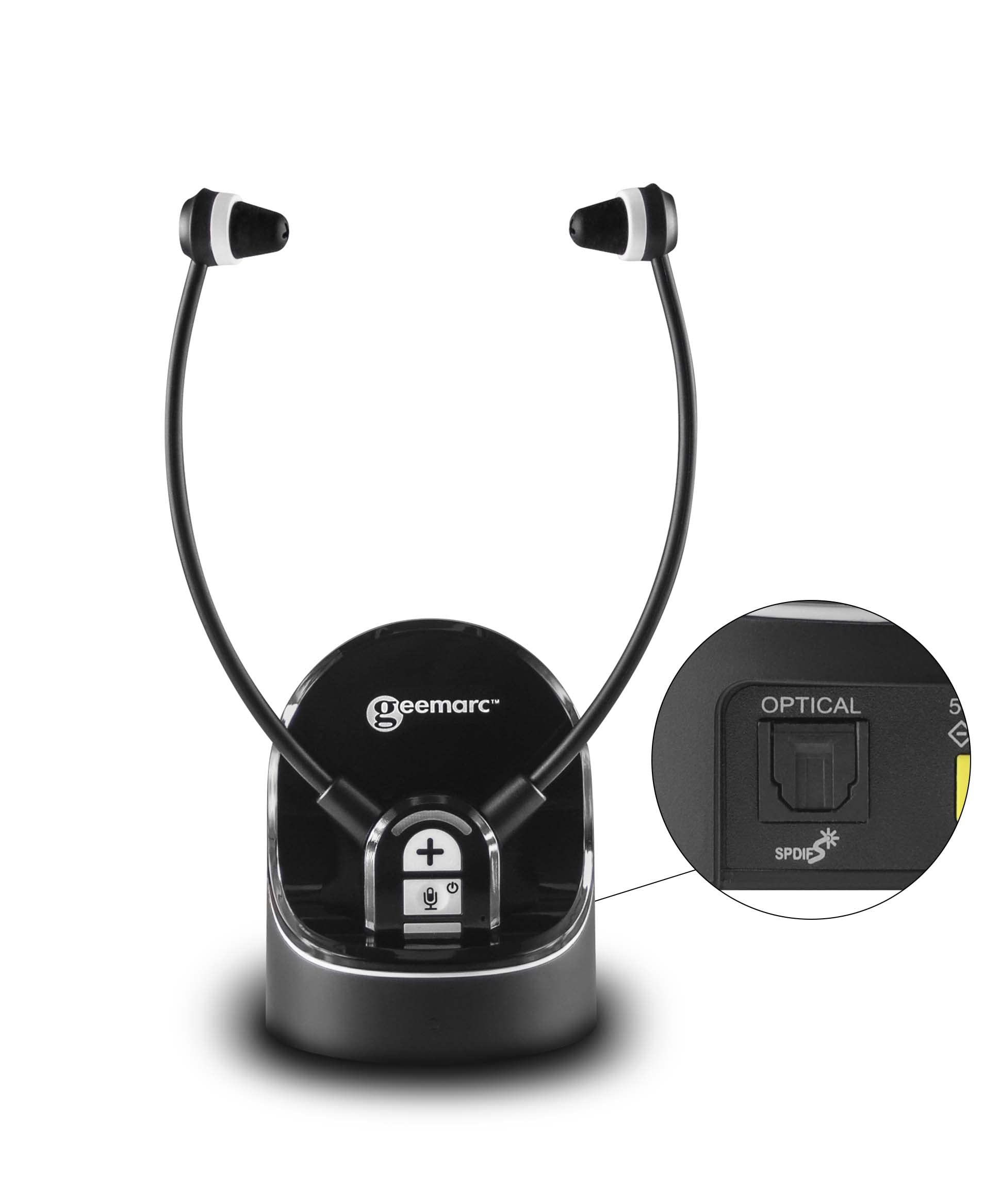 Geemarc CL7370 Opti - Cuffie TV Amplificate con Connettore Ottico - Utilizzabili come Amplificatori di Ascolto che Amplificano il Suono Ambientale - Perdita di Udito Lieve o Grave - Versione IT