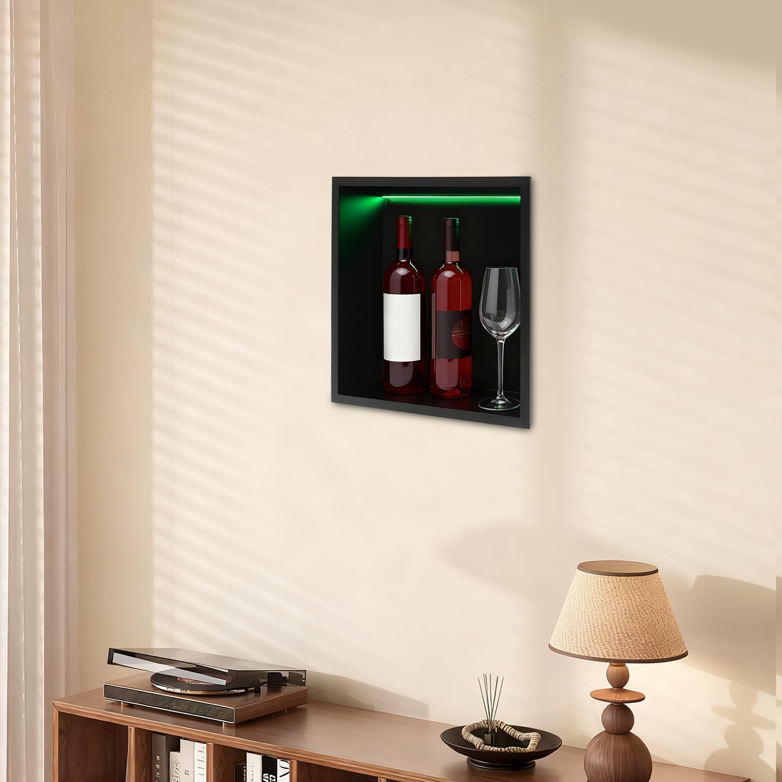 Edelstahl Wandnische mit RGB LED Beleuchtung, 304, Schwarz | Unterputz Wandnische mit RGB LED Beleuchtung und 91,5° Gefälle für Badezimmer und Dusche–inklusive Fernbedienung und Netzteil