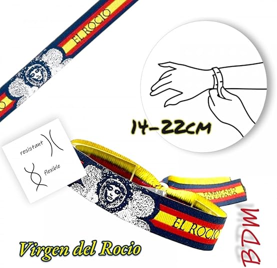 BDM Bracciale Rigido Virgen Del Rocío Con Bandiera Spagnola - Fatto A Mano In Spagna, 29,5x1,5 Cm