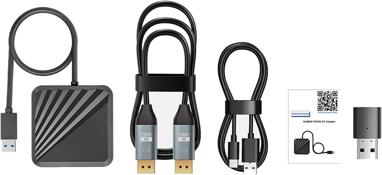 LICHIFIT Adapter + Bluetooth Receiver for PS VR2 to Windows Computer, PC Adapter Kit for PS5 VR2 Converter Connector with Type-C Power Cable and DisplayPort 1.4 HD Cable for PlayStation 5 VR2