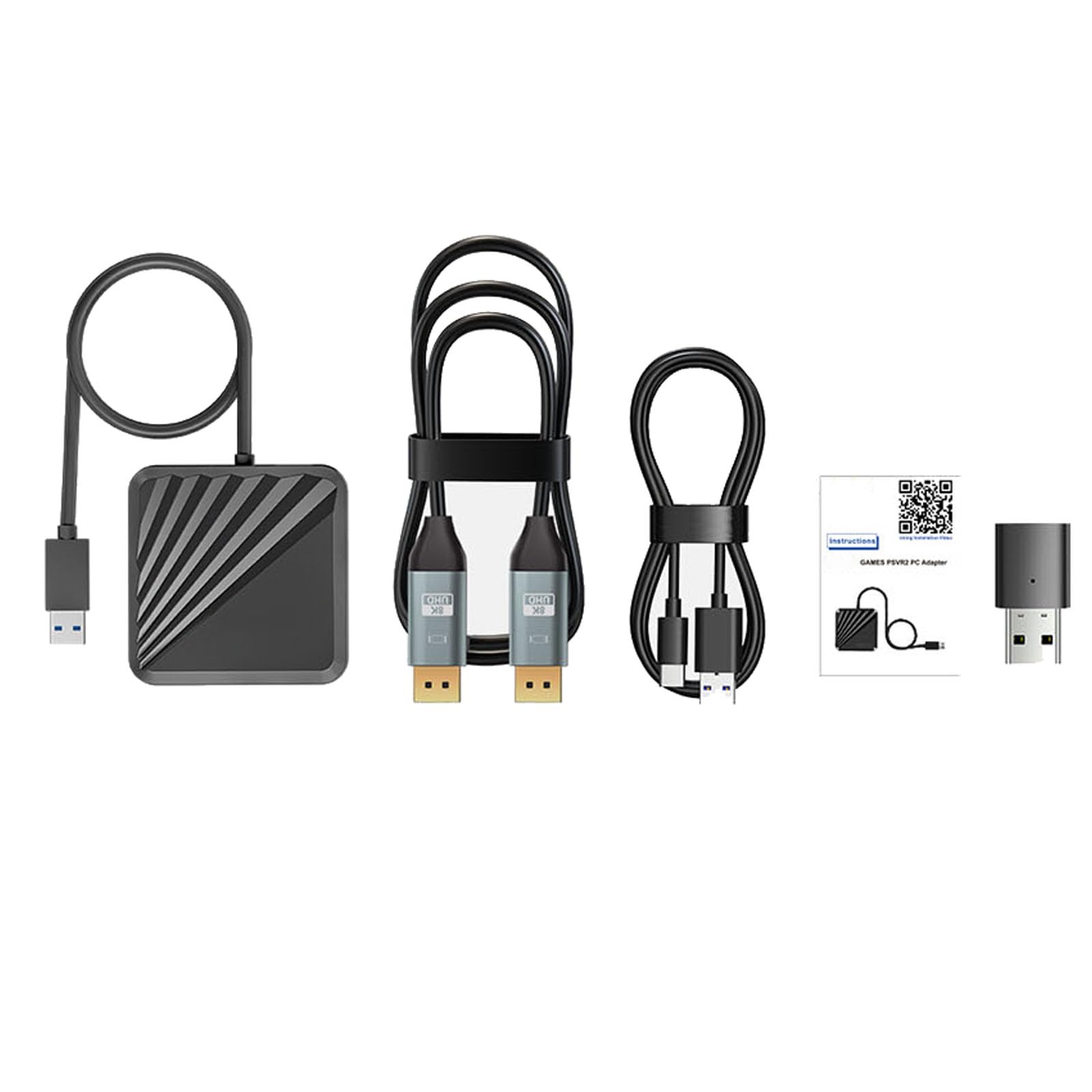 Adattatore + ricevitore Bluetooth per PS VR2 a computer Windows, kit adattatore PC per PS5 VR2 connettore convertitore con cavo di alimentazione di tipo C e cavo DisplayPort 1.4 HD per