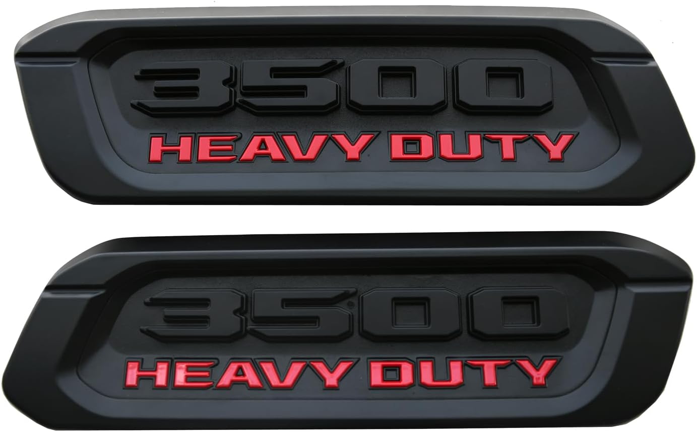 2pack New 3500 Heavy Duty Emblems Left Right Side 3D Badges Black Hood Replacement for 2019-2022 3500 (Red)
