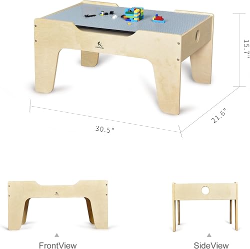Miniatura 7 de KRAND Mesa de juego multiusos para niños con 60 ladrillos de construcción grandes y juego de tren de madera de 30 piezas para niños pequeños