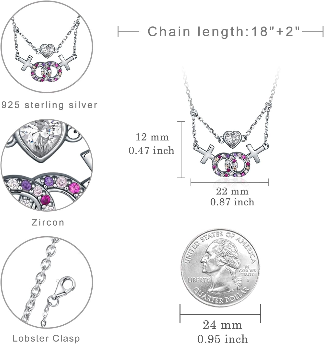 Double Venus Necklace for Women 925 Sterling Silver Lesbian Necklace LGBT Double Venus Jewelry Lesbian Pride Gifts for Women