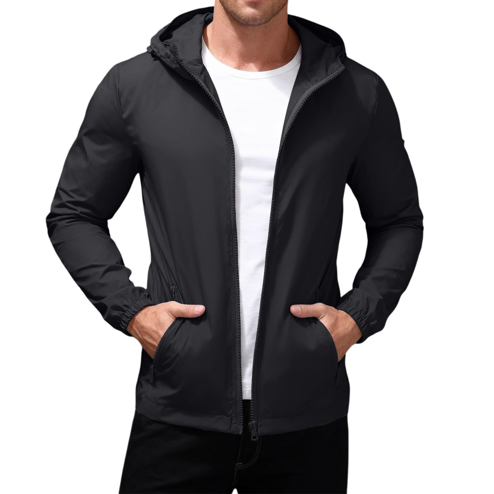 Generisch Regenjacke Herren Wasserdicht Regenmantel Atmungsaktiv Outdoor Hoodie Jacke Herren übergangsjacke Windjacke Fahrrad Windbreaker Leichte Freizeitjacke für Wandern Fischen Camping Outdoor
