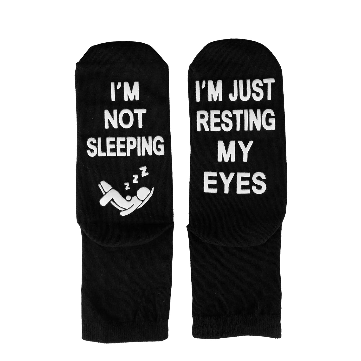 Tabanzhe Funny Novelty Socks for Men,Funny Gift Socks for Dad Uncle Grandad,I'M NOT SLEEPING I'M JUST RESTING MY EYES Calf Socks with Grippers for Birthday Fathers Day Christmas
