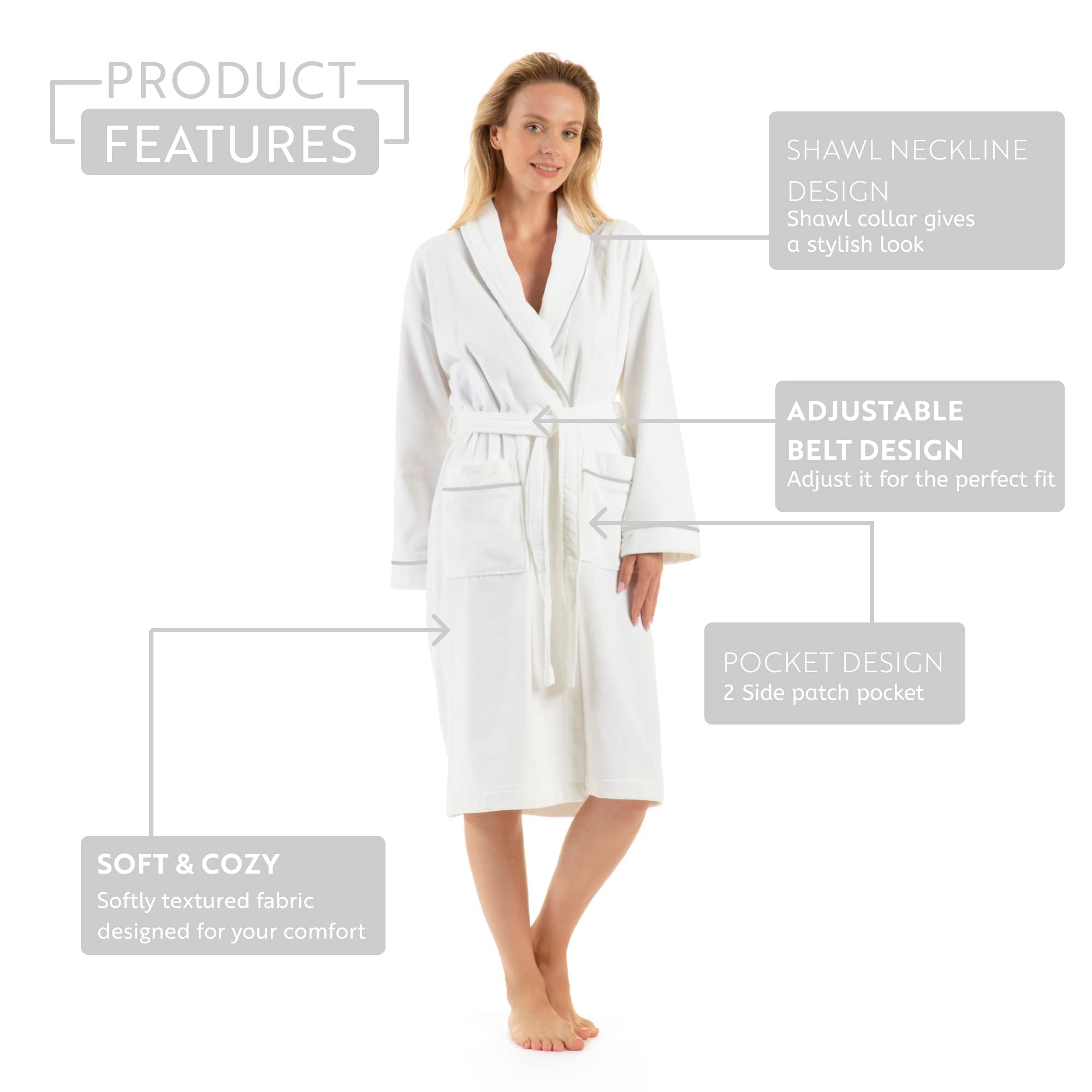 Bademantel Damen, Bademantel Herren, Unisex 100% Türkische Baumwolle Frottee Bademantel, Morgenmantel Damen, Morgenmantel Herren, Premium, 1 Stück