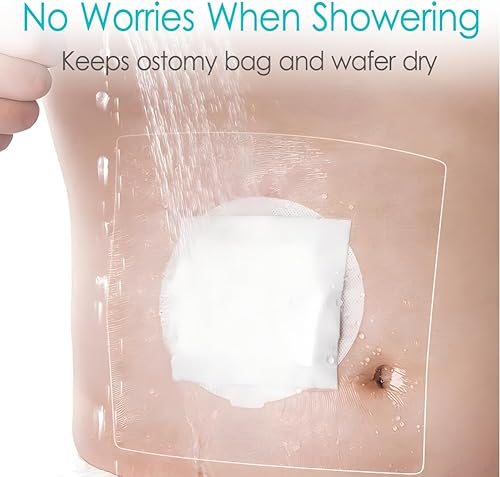 Miniatura 3 de 25 piezas de cubierta impermeable de ducha de ostomía de 8 x 8 pulgadas, protector de baño de estoma para vendaje para colostomía, bolsa de
