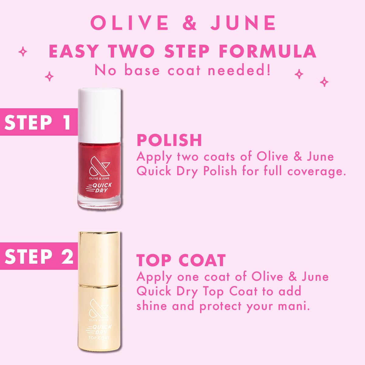 Olive & June Quick Dry Nail Polish | Instant Fast-Drying Smudgeproof Color | 15-free Vegan Cruelty-Free Formula | Lasts up to 5 Days | Salon-Quality Manicure Pedicure at Home |  Shimmery Pink
