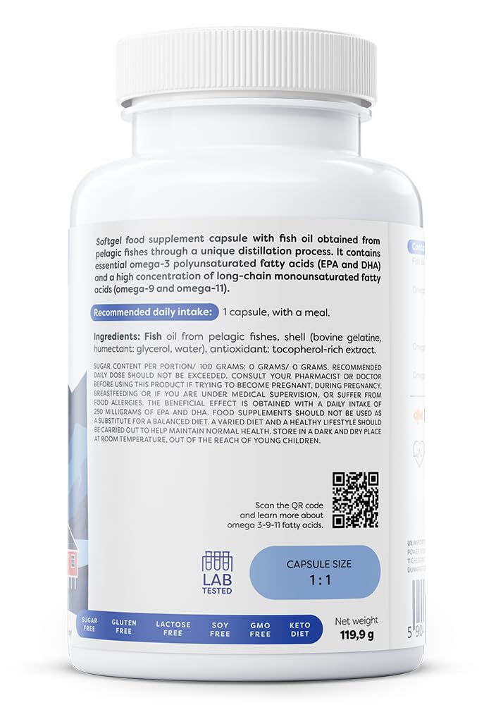 Osavi Super Omega 3-9-11 mit EPA und DHA, Hochwertiges EPAX Fischöl mit Gondolsäure und Cetolsäure, Unterstützung für Herz, Gehirn und Sehkraft, Nahrungsergänzungsmittel, 90 Softgel-Kapseln