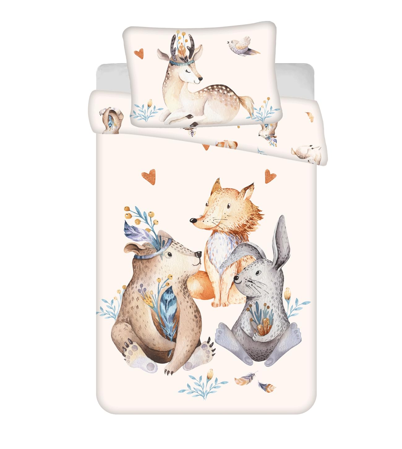 Parure de lit pour bébé animaux de la forêt 100x135 cm pour lit sans plis