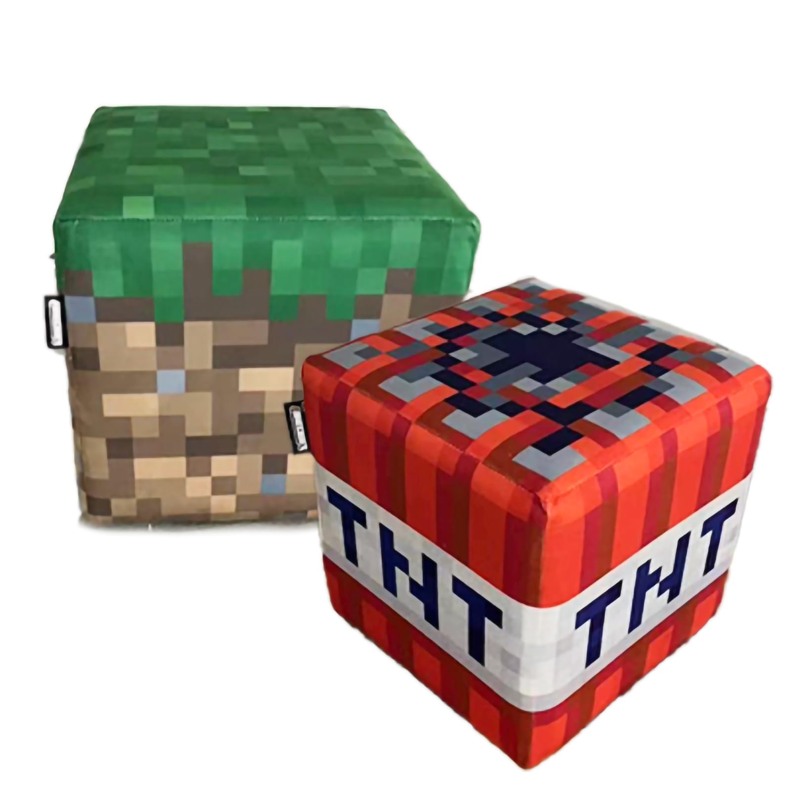 Minecraft - Sitzhocker im 2er Set, gepolstert, Grasblock und TNT Würfel