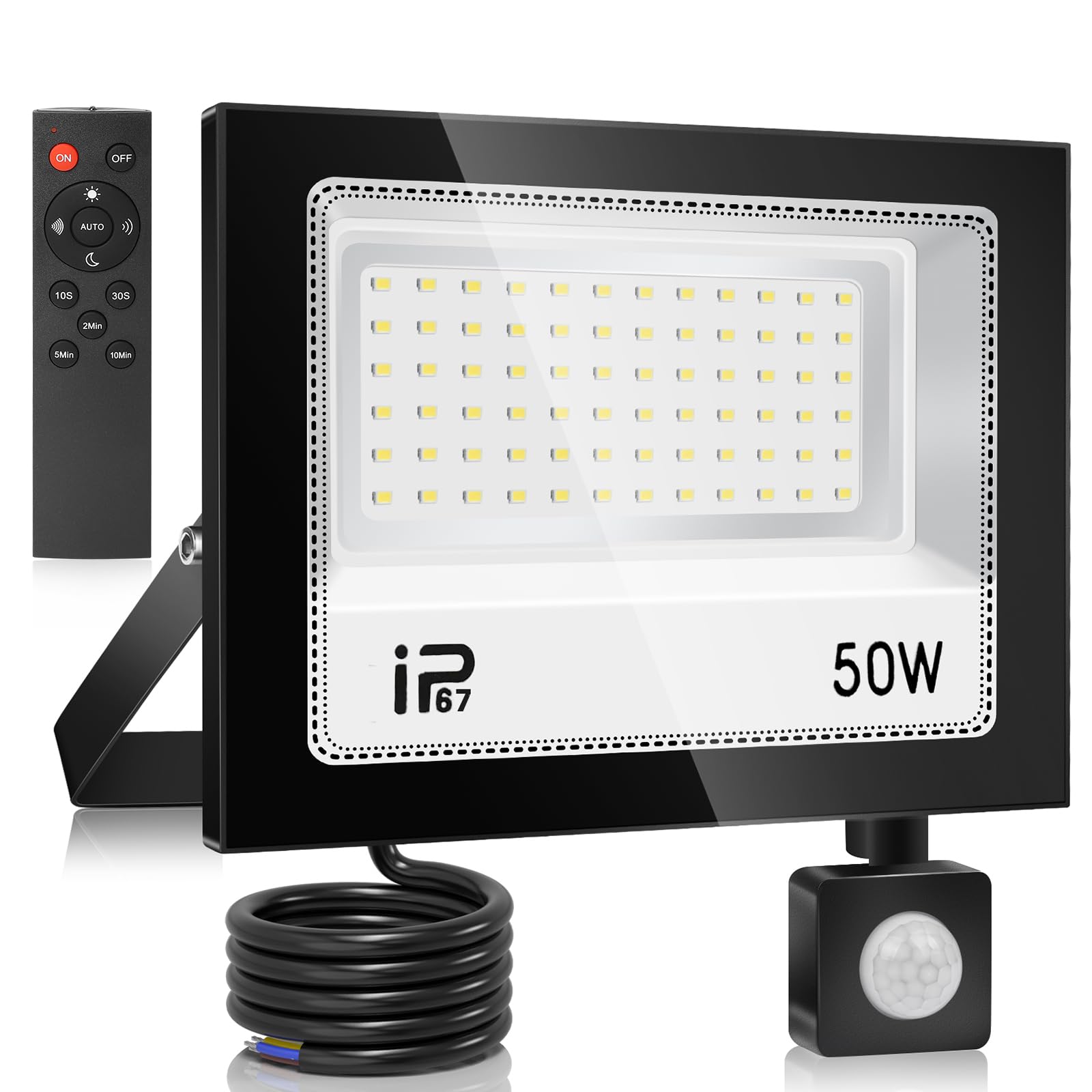 YZYFACAI Foco Led Exterior con mando a distancia 50W，Focos Led con Sensor Movimiento, Iluminación de Exterior Seguridad,7000K Blanco Frío, IP67 Impermeable 5000LM, para Patio, Garaje, Entrada