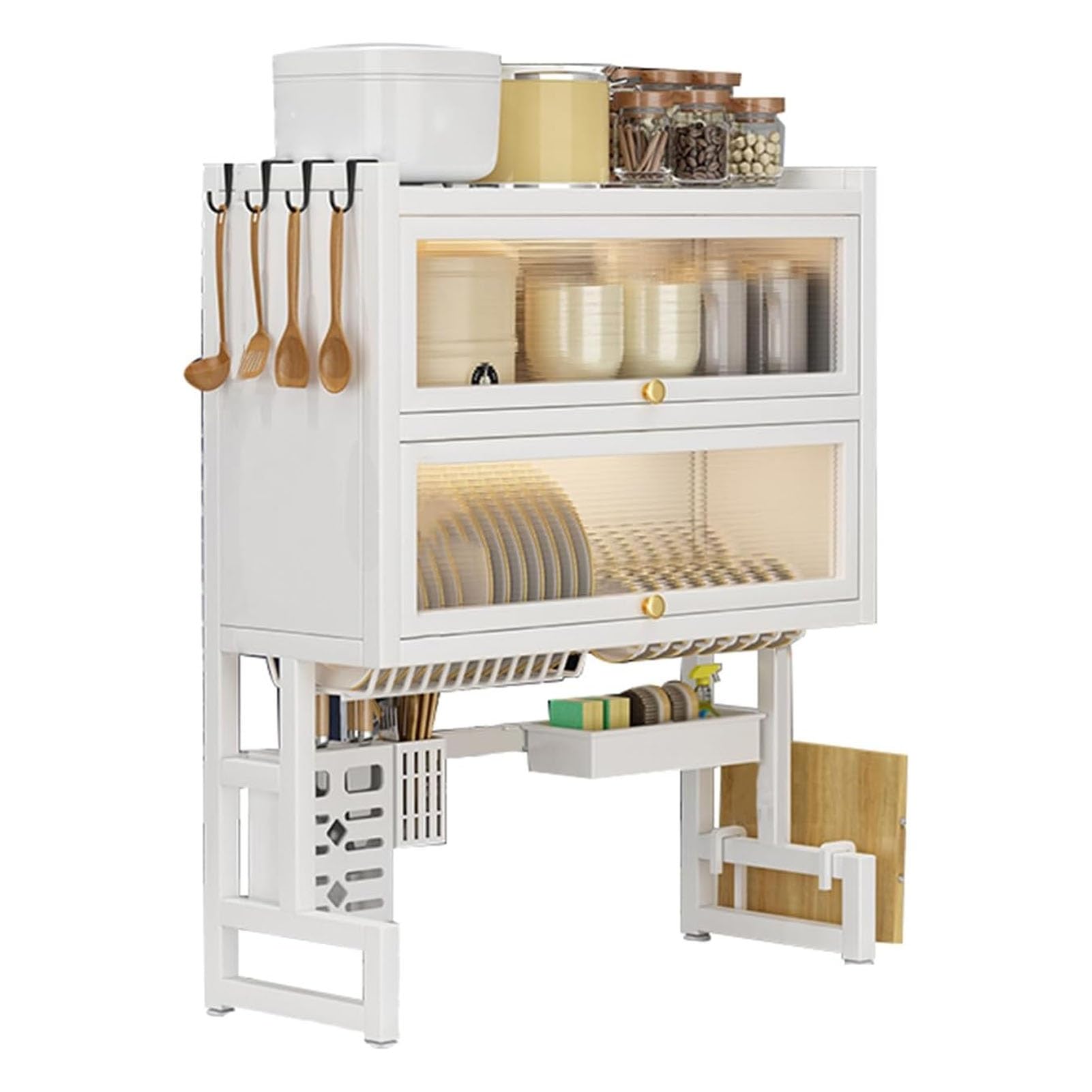 Escurridor de platos de 3 niveles: organizador de encimera con soporte de metal y puerta