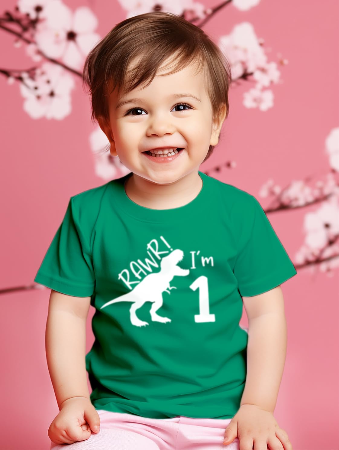 rawr im 1 Dinosaur First Birthday boy Outfit 1st Roar one Year Old Dino Shirt rex (Green, 12 Months)