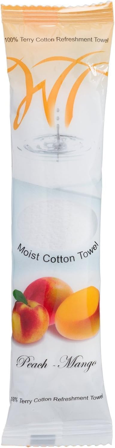 9" x 9" inch Moist Cotton Towel Individually Wrapped - Peach-Mango Scent (Case of 50)