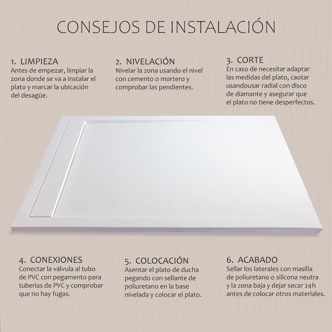 Plato de Ducha Antideslizante y Antibacteriano, Plato Ducha Resina Resistente a Agentes Químicos, Incluye Rejilla Desagüe Ducha y Válvula (Ral 1172 BEIGE, 70 x 170)