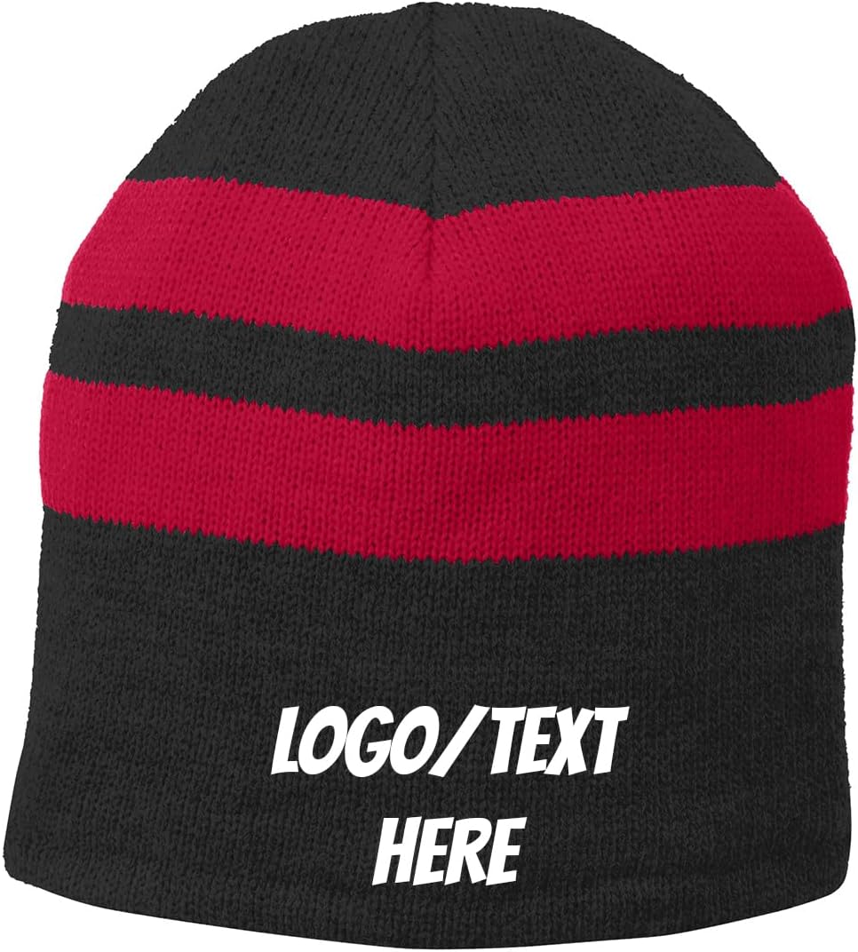 INK STITCH C922 Custom Stitching Logo Personalized Striped Winter Beanie Hats