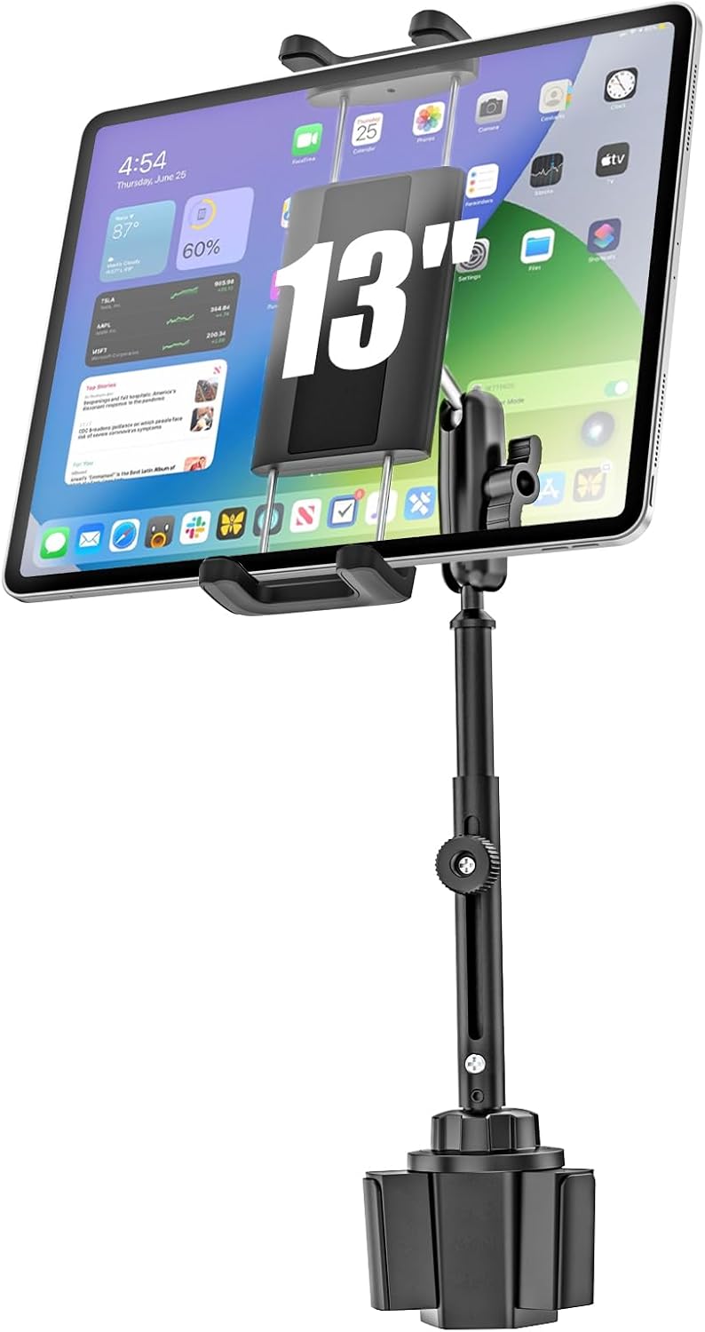 Soporte para portavasos para iPad de alta resistencia ajuste de altura soporte de metal para portavasos de brazo largo de metal, soporte para