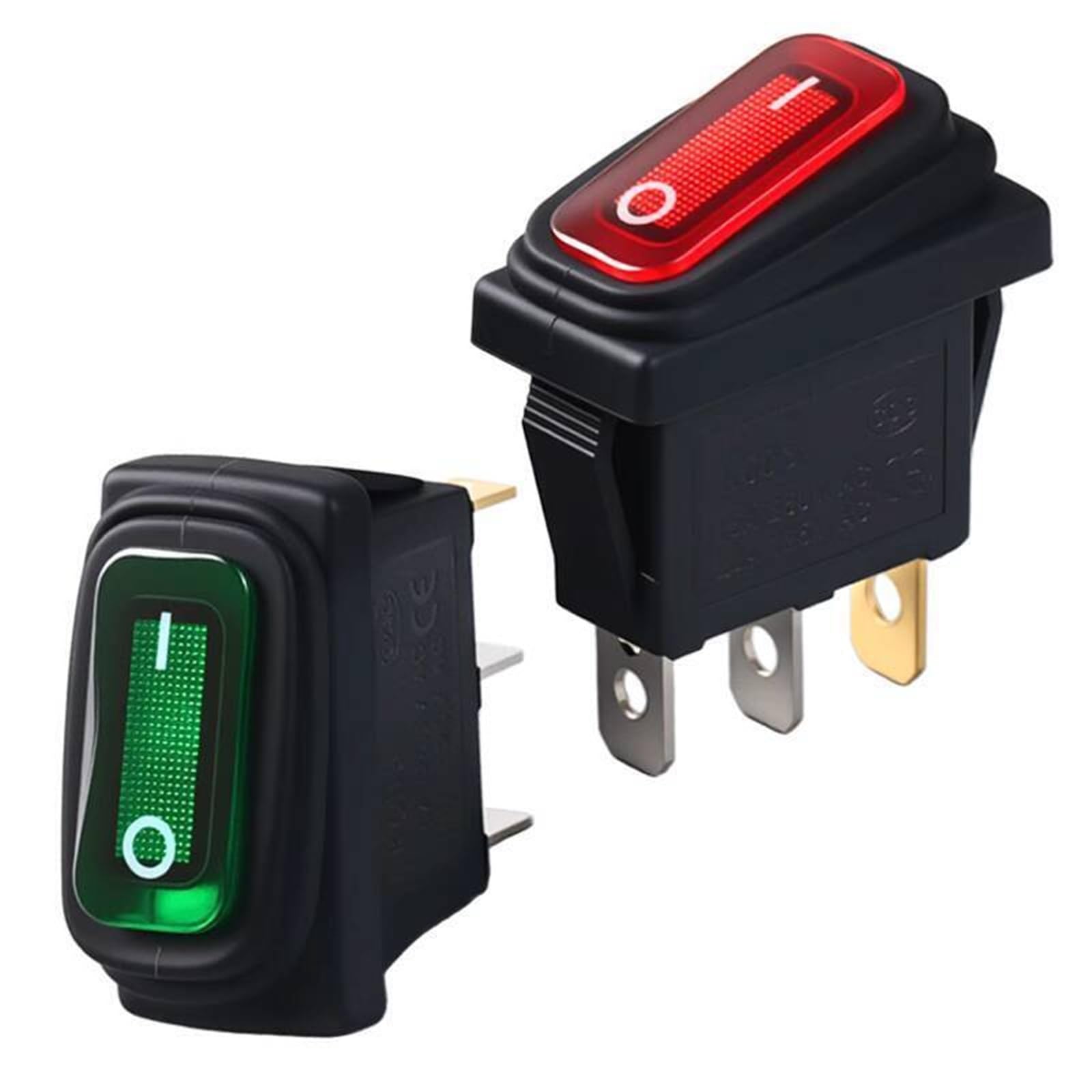 Interruptor basculante KCD3 IP67 de encendido/apagado, 3 pines, 2/3 posiciones, 15 A, 250 V CA, 10 unidades(Green lamp 3Pin 2pos)