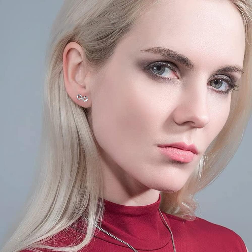 CZ Infinity 925 Sterling Silver Tiny Stud Earrings for Women Cubic Zirconia Crystal Cartilage Tragus Hypoallergenic Piercing Sleeper Mini Studs Endless Love Earring Cute Jewelry Birthday Vacation Gifts - Image 2