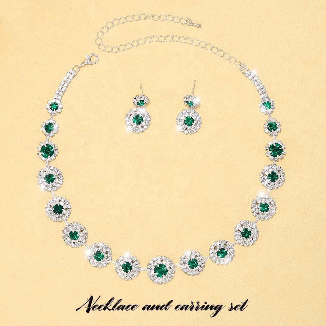 Unicra Bridal Wedding Jewelry Set Silver Rhinestone Necklace Earrings Sets Formal Costume Jewelry for Women and Brides image 2