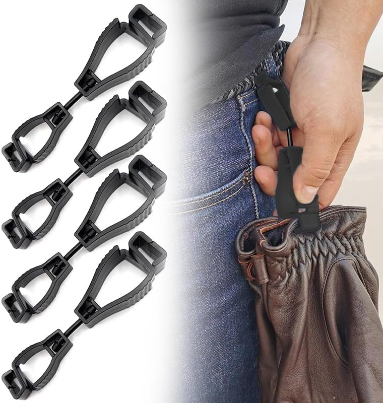4 clips para guantes para el trabajo, soporte antideslizante de doble cara para guantes, clip de seguridad para el trabajo (negro, paquete de 4)