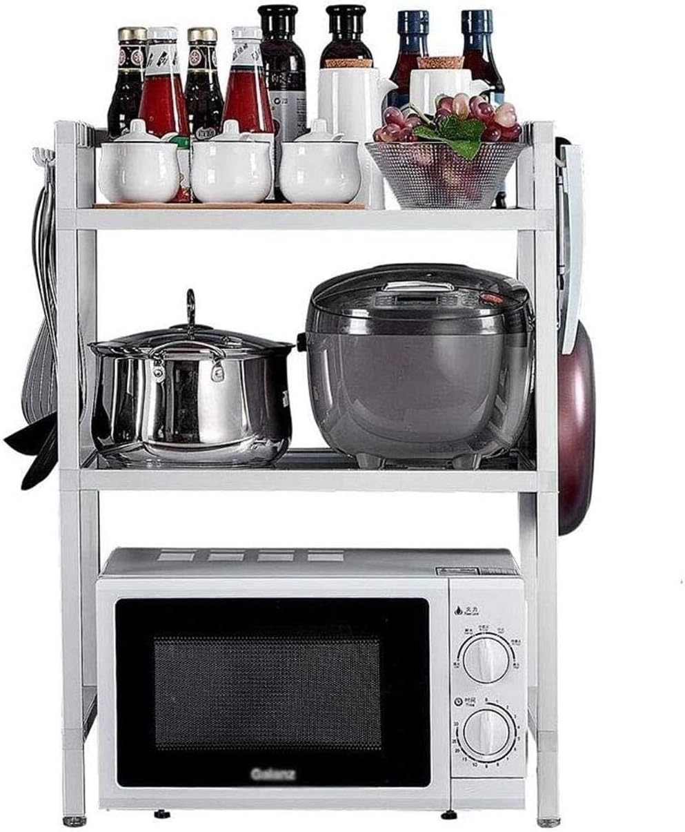 Stable Kitchen Shelves Microwave Oven Stand Spice Shelf, Adjustable Aluminum Rack with Hooks, Multi-Function Storage, Waterproof, Size: 62.4x36.4x73cm