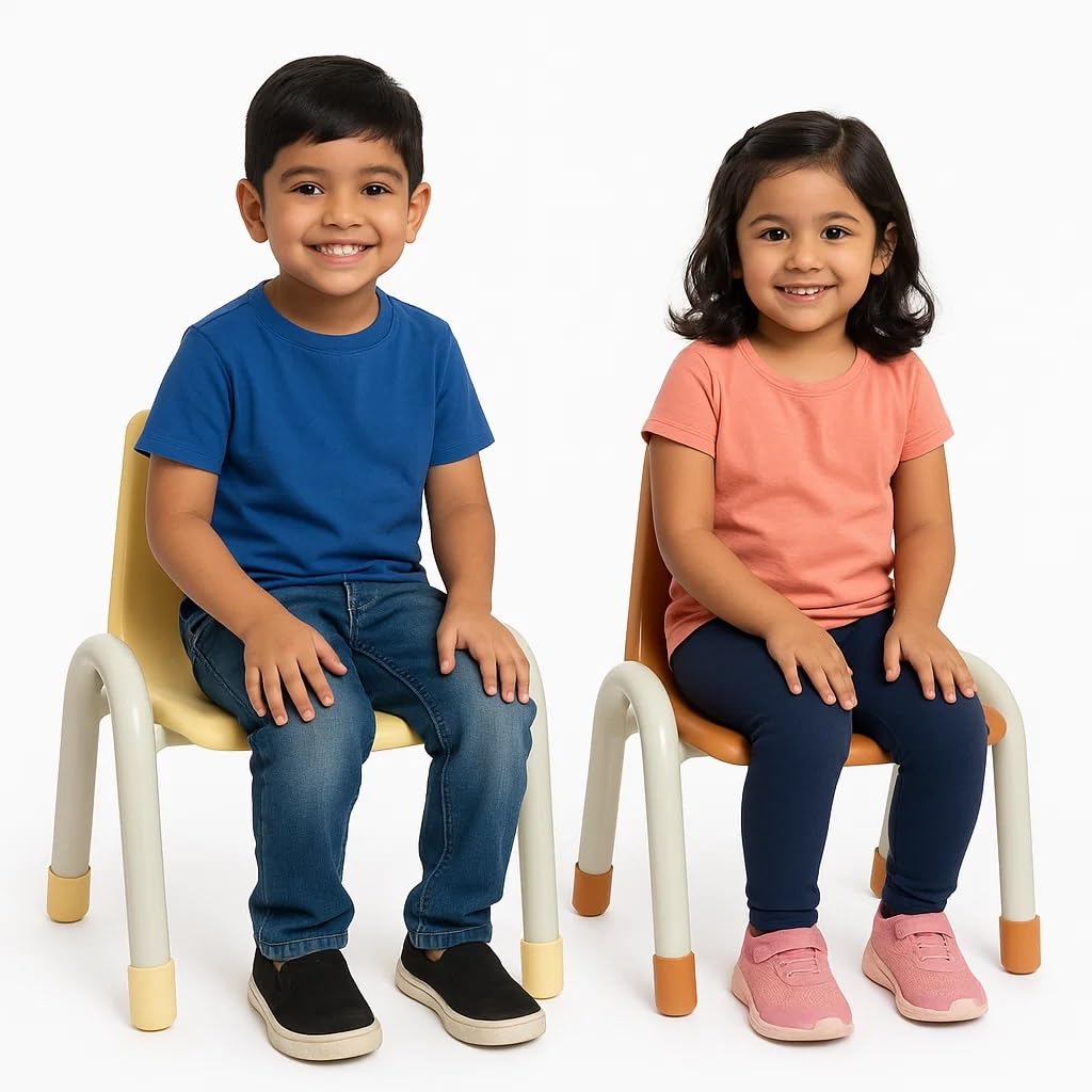 Premium Kids Chair for 2-6 Years – Sturdy Metal Legs & Durable Plastic Seat– Perfect School Chair for Students, Pre School Furniture, Classroom & Home - Cream & Beige, Pack of 2-image-15