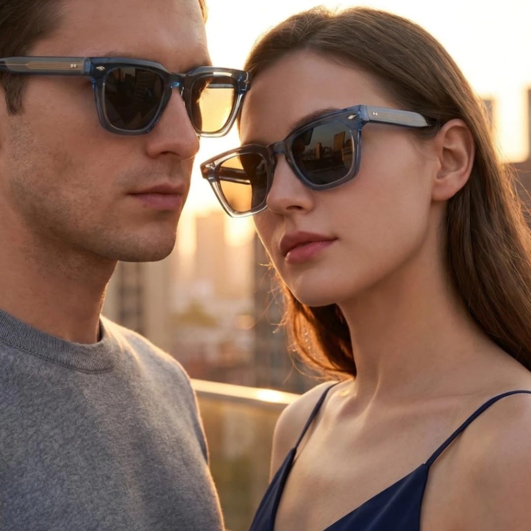 Gafas de sol retro de acetato clásico con montura gruesa y protección UV400.