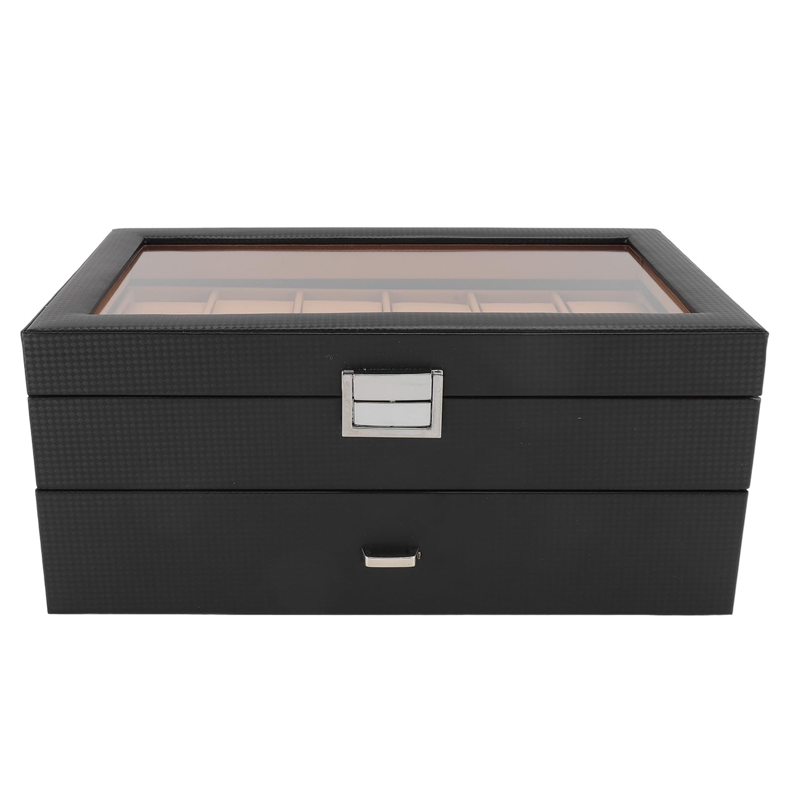 HVMBEUGOS ZJchao Carbon Fiber Watch Box for Men 24 Slots with Transparent Skylight Drawer Design Premium PU Leather Interior Watch Storage Case W61C