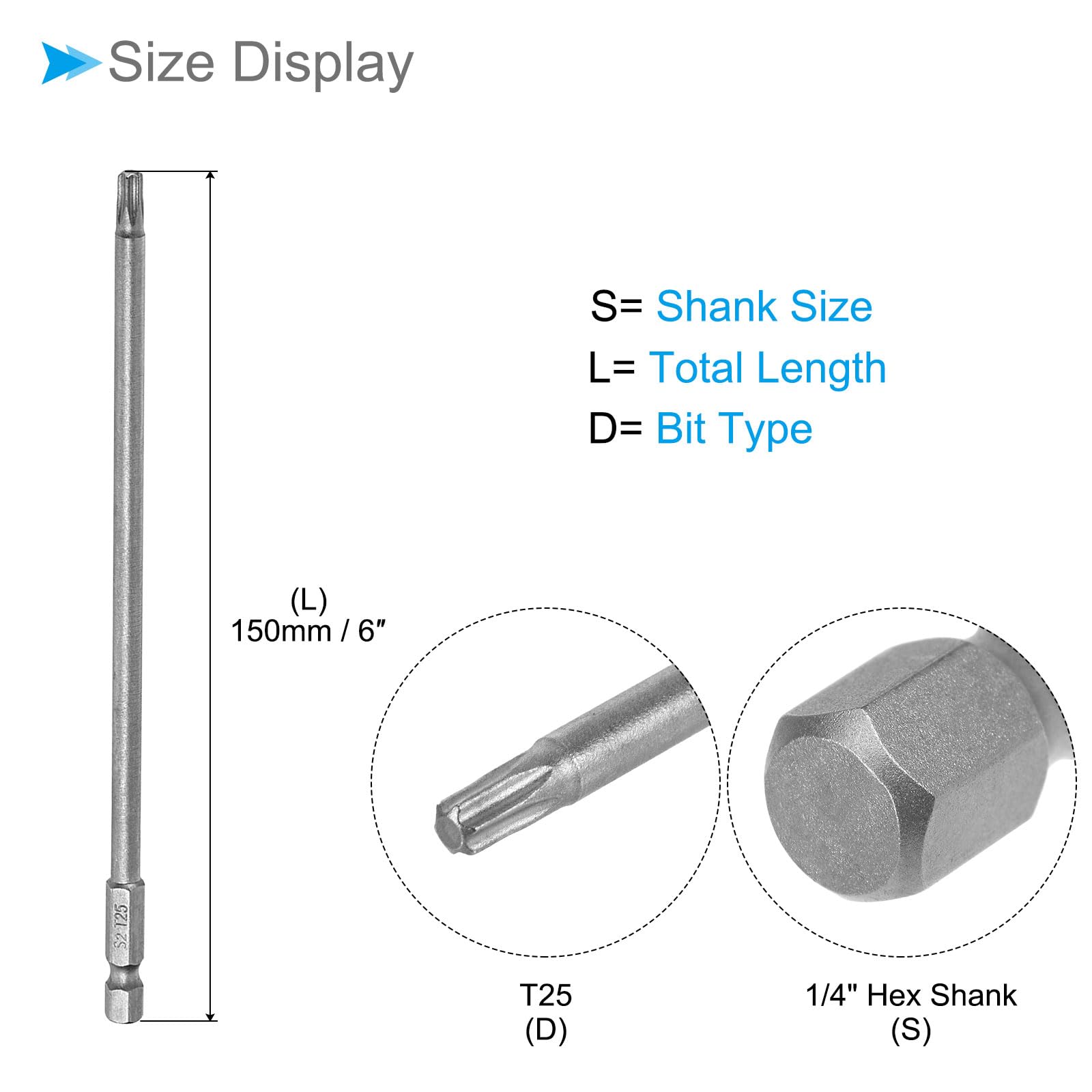 CoCud T25 Torx Head Screwdriver Bit, 6" Long 1/4 Inch Hex Shank, S2 Steel Magnetic Drill Bit Screw Driver - Image 2