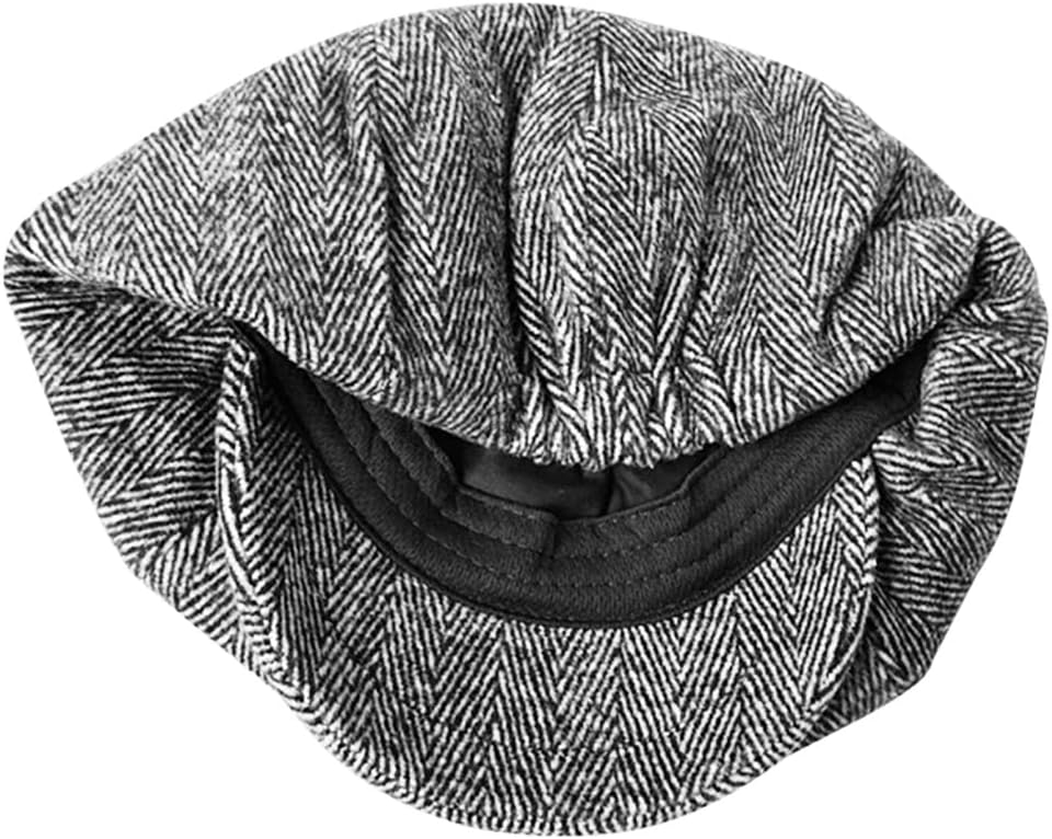 VIDI Wool Newsboy Hat Men's Gray Herringbone Flat Cap Ladies Soft Autumn and Winter Octagonal