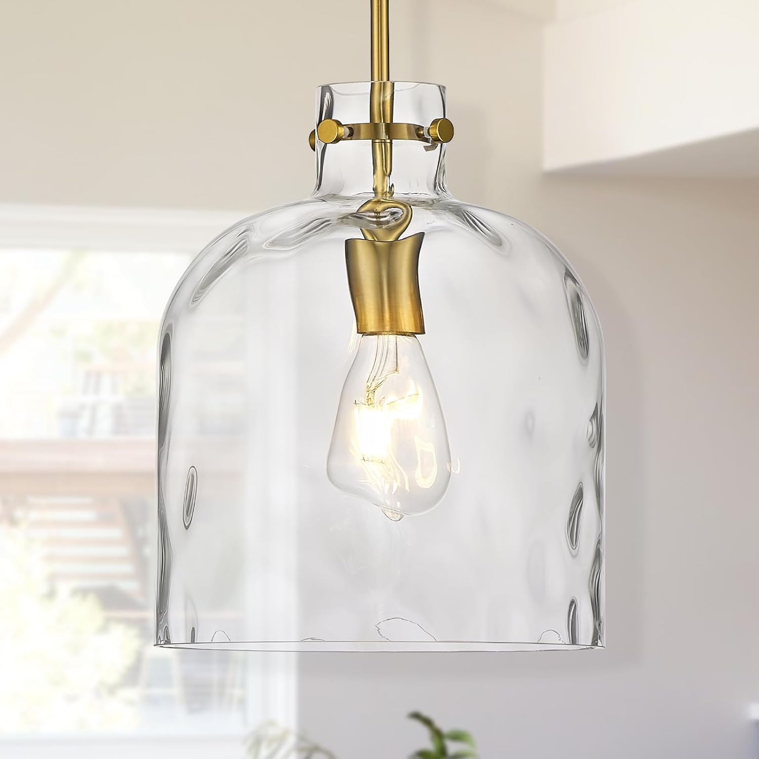 Modern Gold Pendant Light – 10" Dome Glass Hanging Light Fixture, Single E26 Pendant Lighting for Kitchen Island, Dining Room, Bedroom, Hallway, Adjustable Ceiling Lamp Gold 9.4 inches