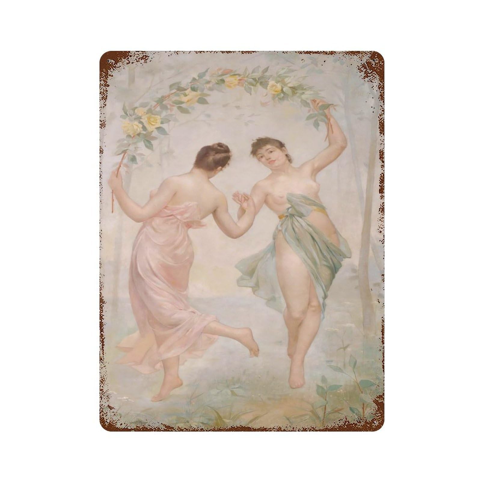 Dancing Ladies Rusty Metal Tin Sign 15.7"x11.8", Ideal for Farmhouse, Kitchen And Entryway Decor