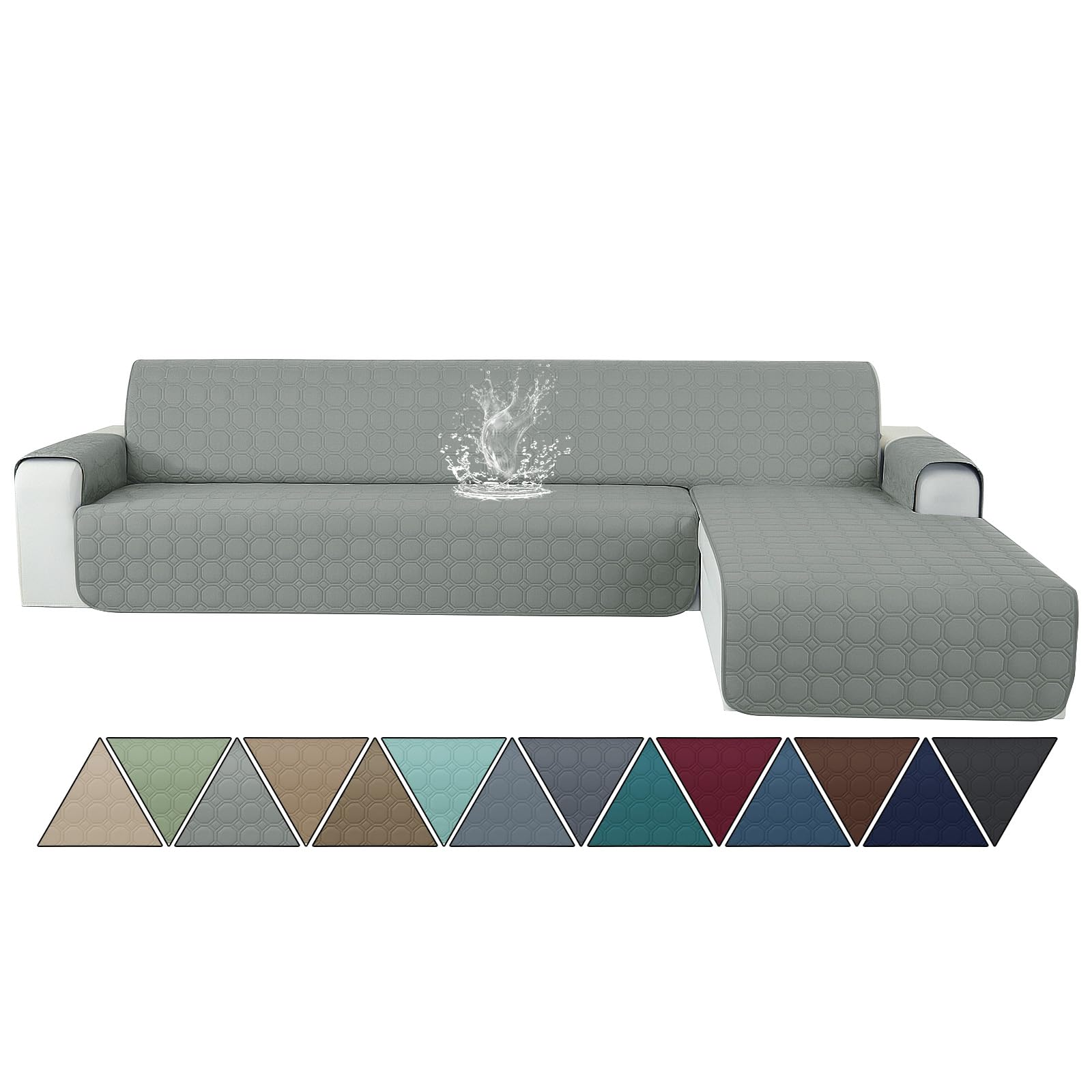 Ystyle Copridivano Impermeabile con Penisola 4 Posti (L 300 CM), Copridivano Angolare Destra/Sinistra Universale Reversibile, Copridivano Chaise longue Antigraffio Antimacchia, Grigio Chiaro