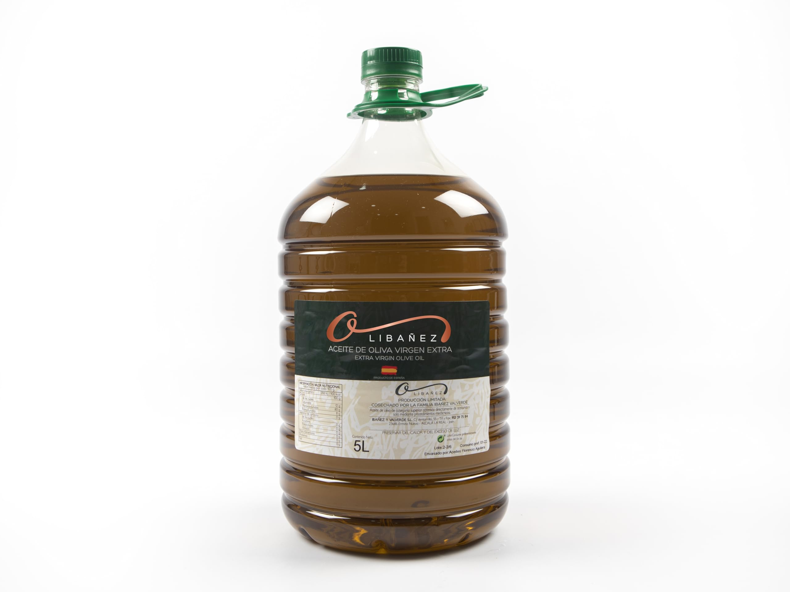 OLIBAÑEZ Aceite de Oliva Virgen Extra – Producto de Jaén España - 100% Picual – Prensado en Frío – Directo del Olivar Familiar (5 Litros)
