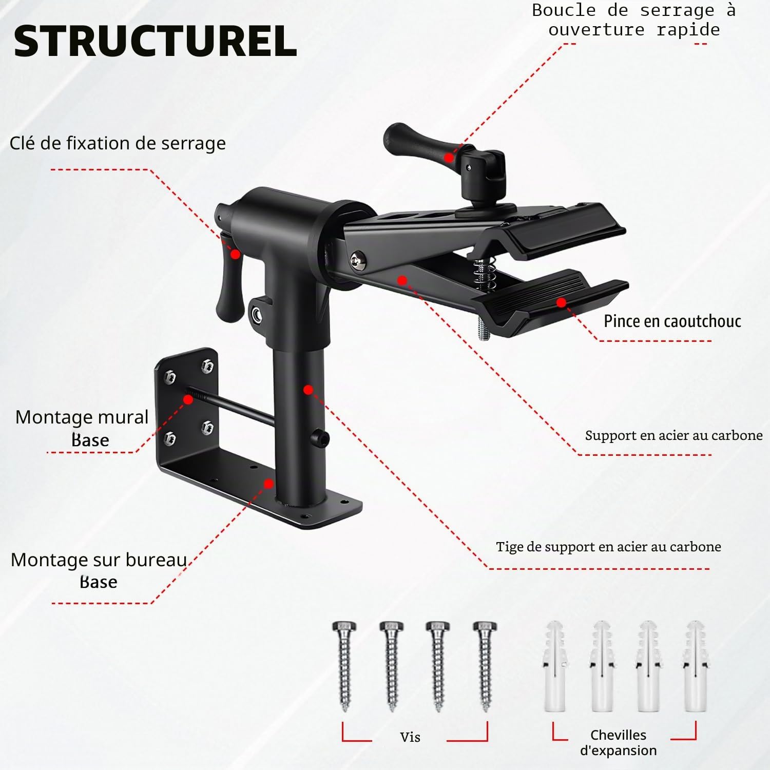 Support de Réparation Vélo 2 en 1 - Porte-Vélo Mural et d'Atelier en Acier Carbone Réglable, Structure Stable et Légère pour VTT et Vélos de Course, Capacité 40kg