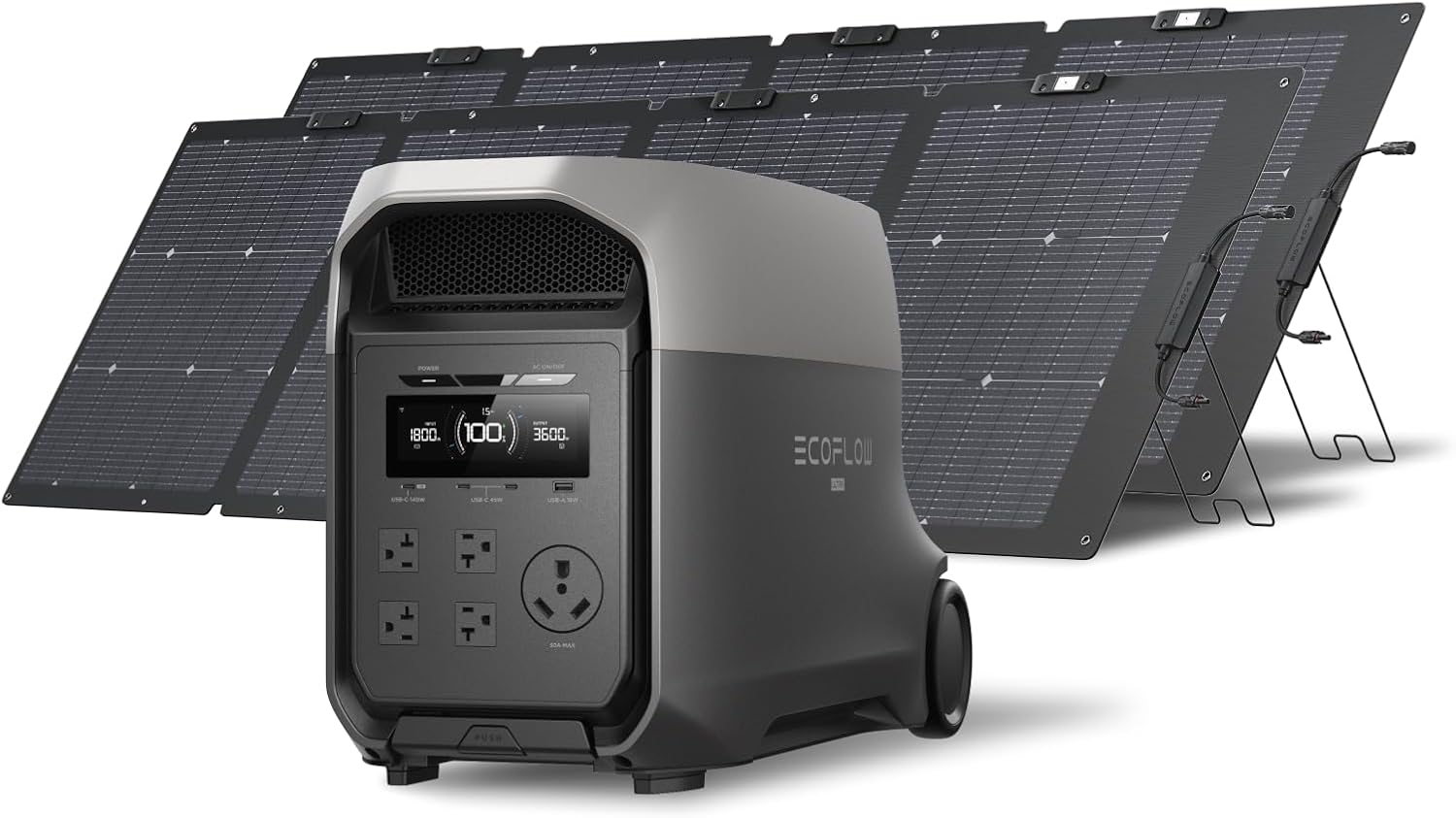 EF ECOFLOW DELTA 3 Extremely Moveable Energy Station with 2X220W Photo voltaic Panels, 3072Wh LiFePO4 Battery, 3600W (Surge 7200W) Output, Photo voltaic Generator for Dwelling Use, Tenting Equipment, Emergencies & RV Backup