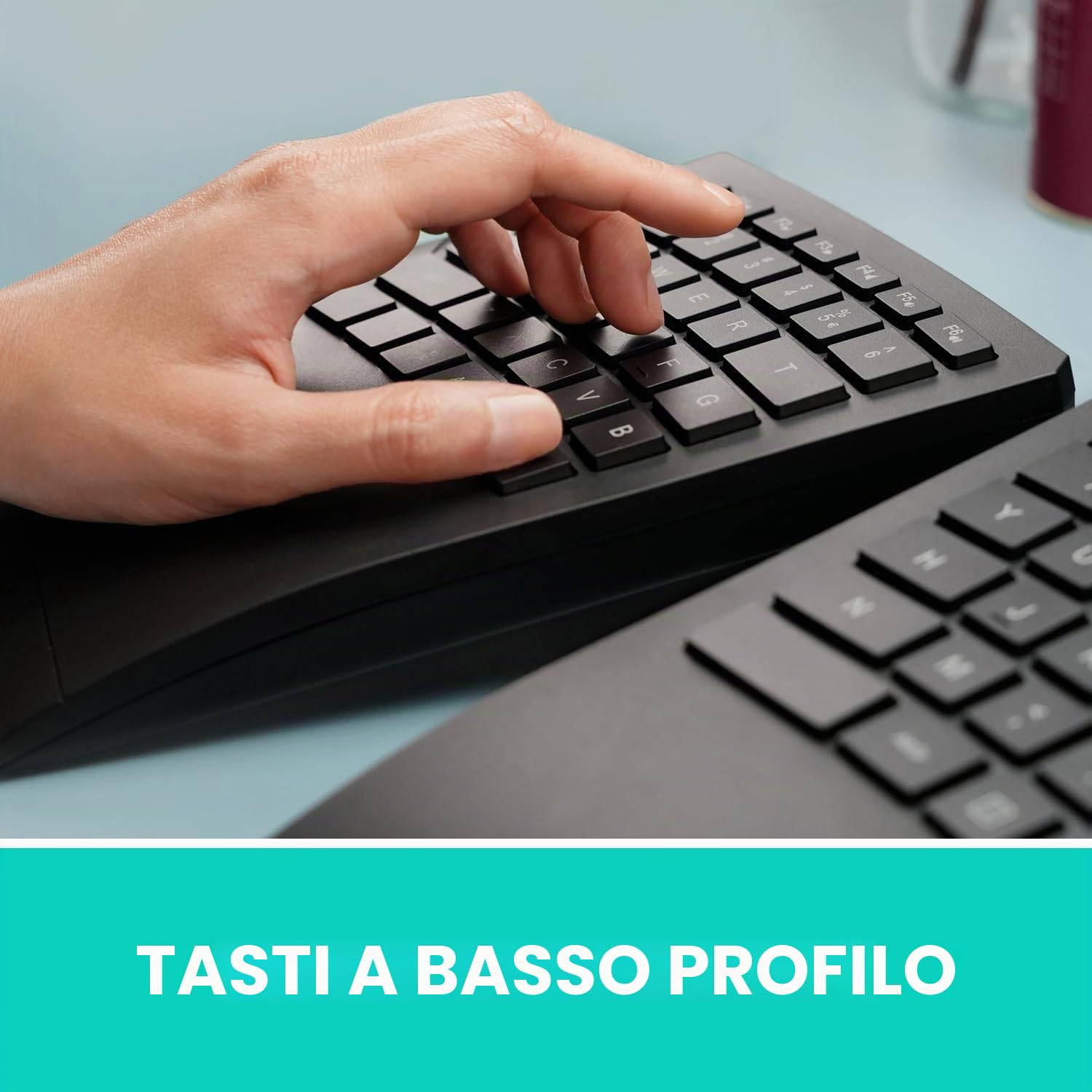 Perixx PERIBOARD-624B - Tastiera wireless ergonomica, con due metà separate, layout QWERTY UK