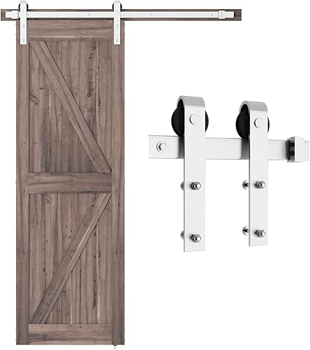 SMARTSTANDARD Kit de herrajes para puerta de granero de níquel cepillado de 5 pies, pista deslizante resistente, suave y silenciosamente, fácil de