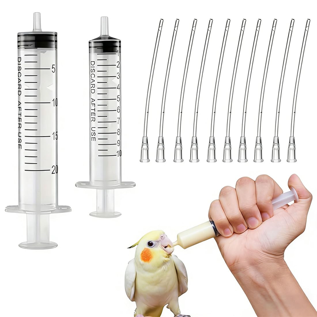 Seringue Alimentaire pour Nourrissage d'Oiseaux 12 Pièces avec Tuyau 10ml 20ml