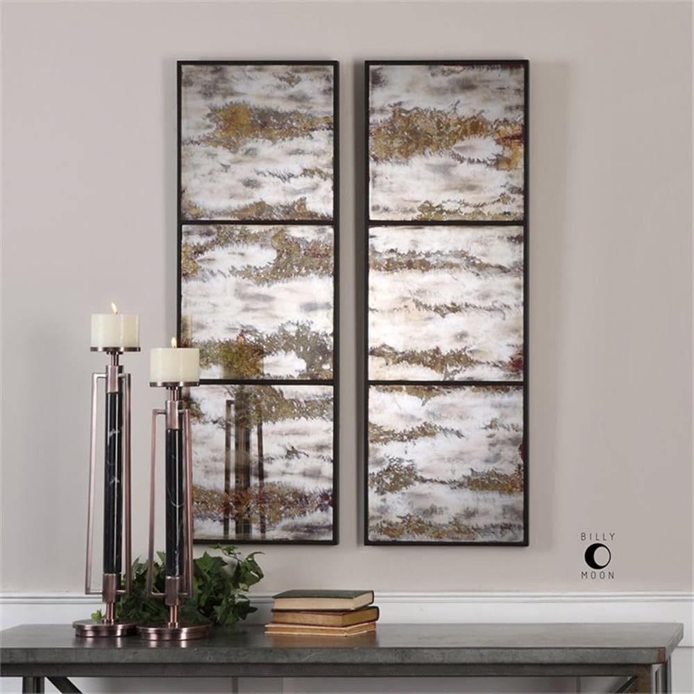 BOWERY HILL Modern 2 Piece Decorative Mirror Set in Gray and Brown