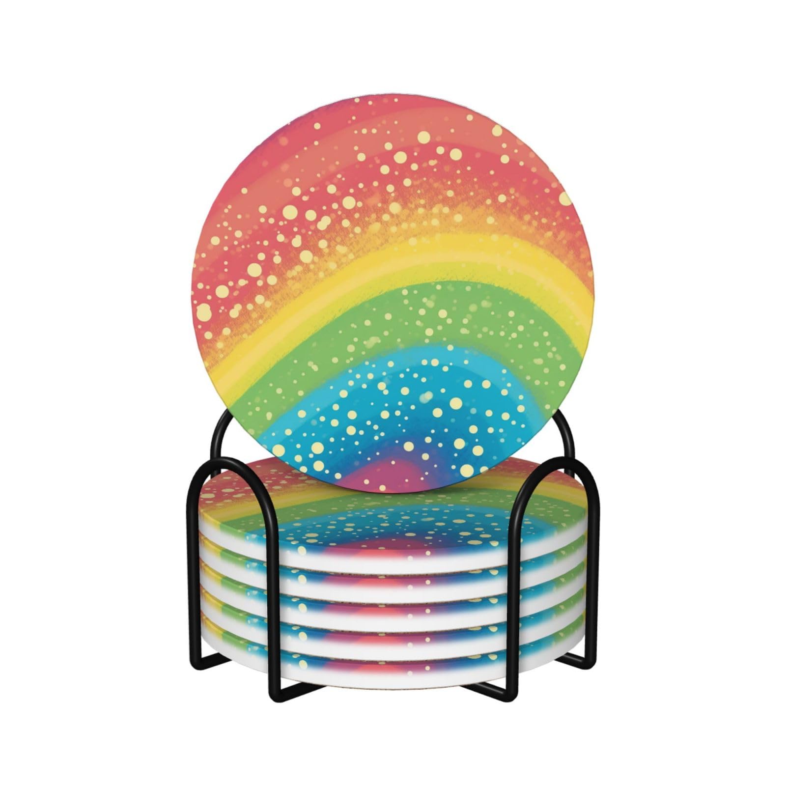 Dessous de verre ronds absorbants en céramique avec support et base liège lot de 6