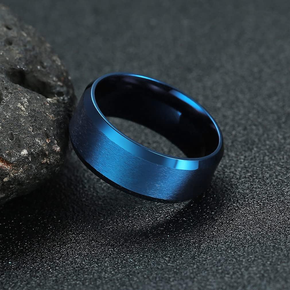 Men's Basic Brushed Matte Ring 4MM 6MM 8MM 10MM Black/Blue/Silver Stainless Steel Rings for Men Women Wedding Engagement Bands Matte Brushed Finish Beveled Polished Edges Comfort Fit Size 5-15 - Image 5