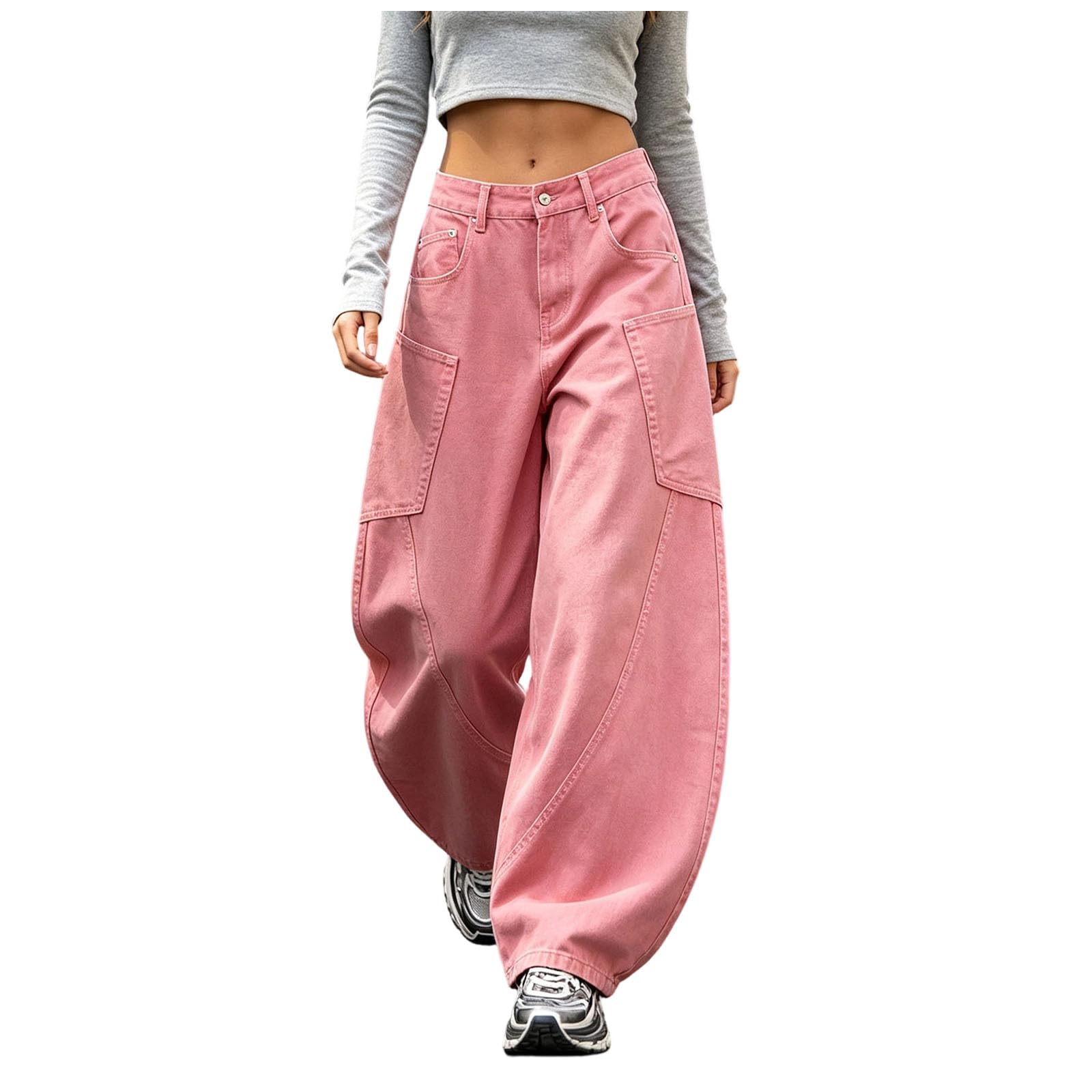 Pantalon Jean Femme Coupe Large, Style Tendance pour Quotidien et Sorties Coupe Ample Confortable, Poches Cargo Pratiques, Tissu Jean Résistant, Style Tendance Polyvalent